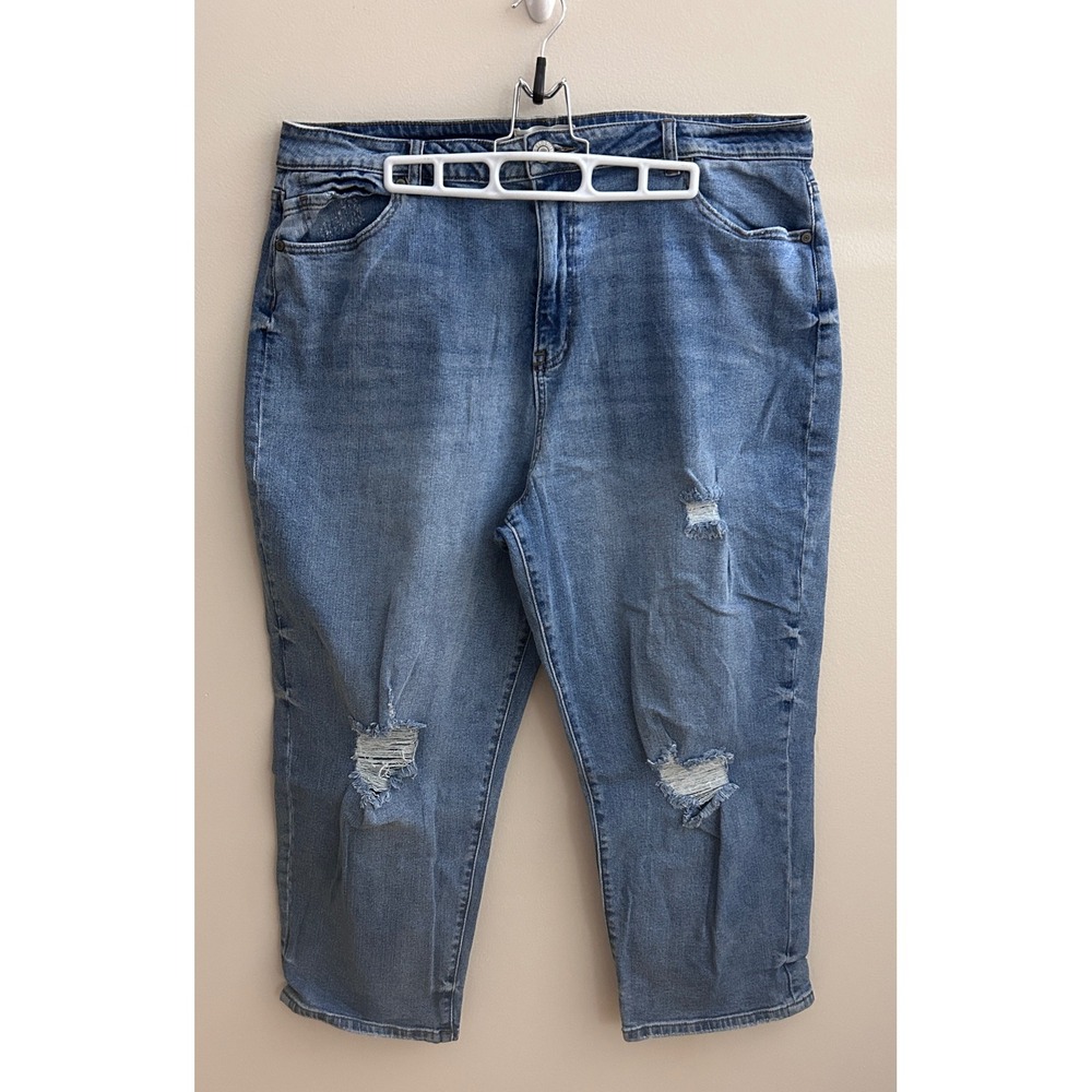 Eloquii Jeans Distressed Cotton 18V Blue Excellent Grunge Straight Leg